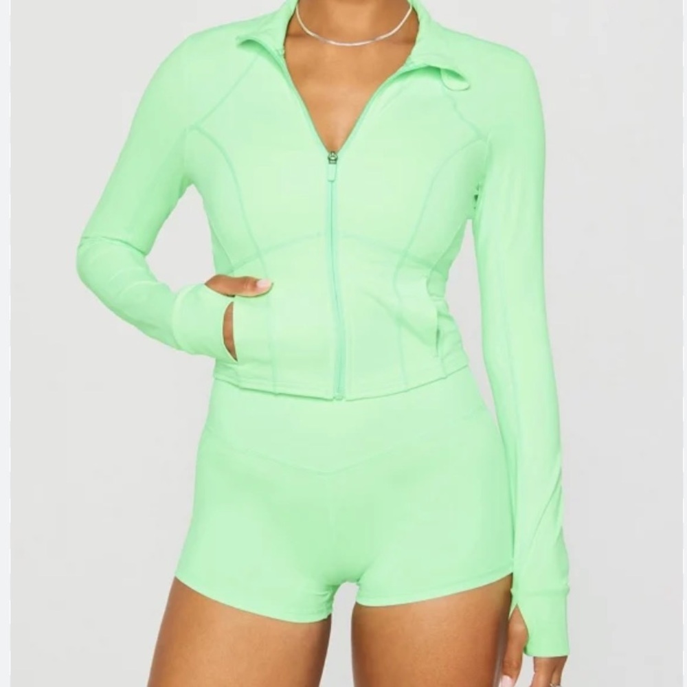Fabletics Perfect Storm Cropped Train Jacket Sugared Lime Green XL New
